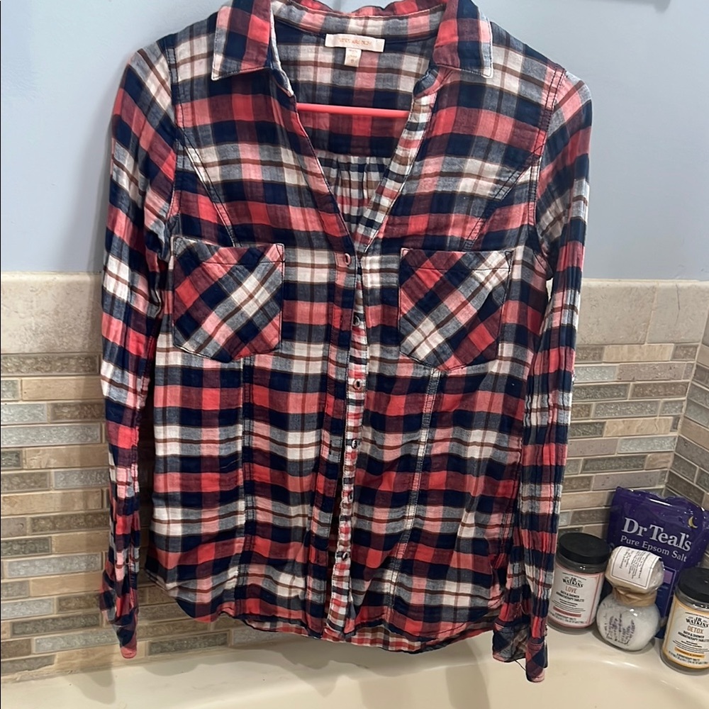 Skies Are Blue Red and Blue Plaid Button Down Shirt
